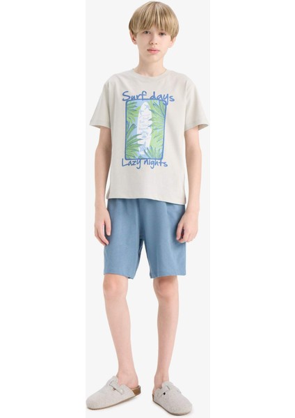 Erkek Çocuk Pijama Takımı Baskılı Kısa Kollu Üst Beli Lastikli Şort F5802A825HS