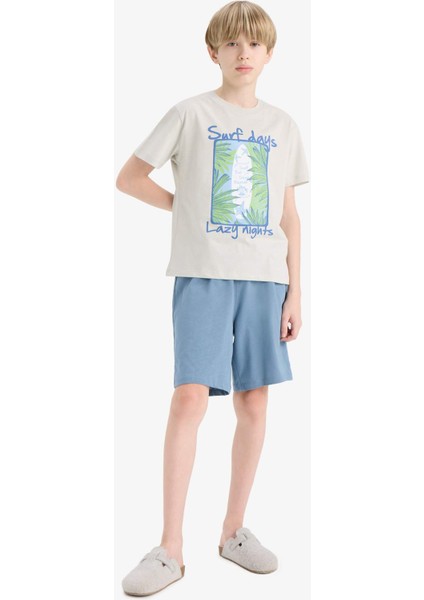 Erkek Çocuk Pijama Takımı Baskılı Kısa Kollu Üst Beli Lastikli Şort F5802A825HS