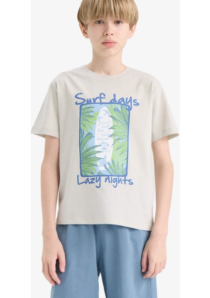 Erkek Çocuk Pijama Takımı Baskılı Kısa Kollu Üst Beli Lastikli Şort F5802A825HS