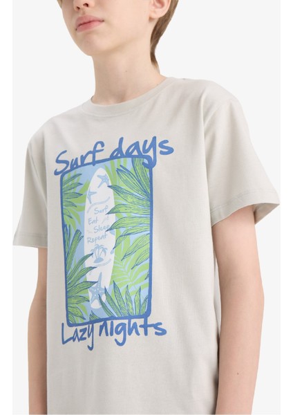 Erkek Çocuk Pijama Takımı Baskılı Kısa Kollu Üst Beli Lastikli Şort F5802A825HS