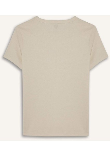 Regular Fit Bisiklet Yaka Baskılı Ribana Kısa Kollu Tişört F5106AX25SM