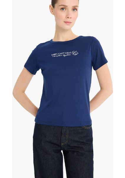 Regular Fit Bisiklet Yaka Baskılı Ribana Kısa Kollu Tişört F5101AX25SM