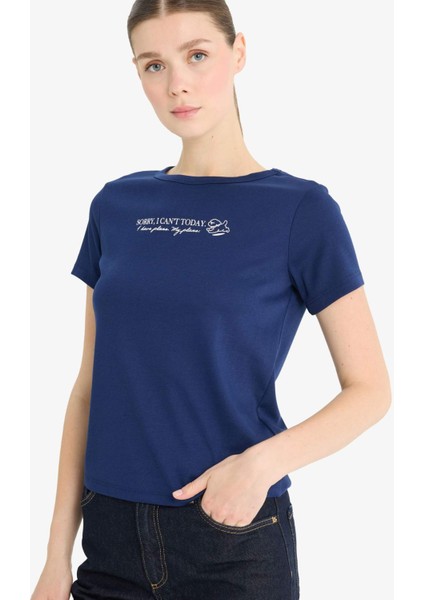 Regular Fit Bisiklet Yaka Baskılı Ribana Kısa Kollu Tişört F5101AX25SM