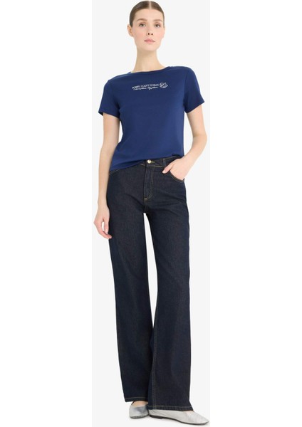 Regular Fit Bisiklet Yaka Baskılı Ribana Kısa Kollu Tişört F5101AX25SM