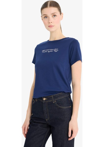 Regular Fit Bisiklet Yaka Baskılı Ribana Kısa Kollu Tişört F5101AX25SM