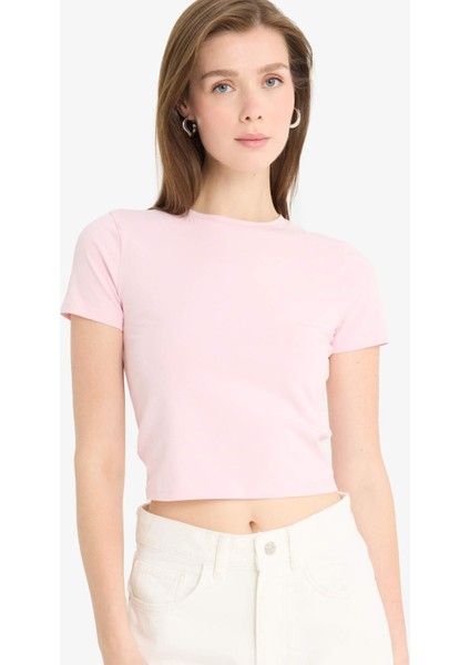 Slim Fit Dar Kesim Bisiklet Yaka Basic Düz Kısa Kollu Tişört F3535AX25SM