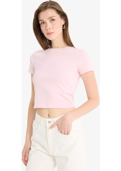 Slim Fit Dar Kesim Bisiklet Yaka Basic Düz Kısa Kollu Tişört F3535AX25SM