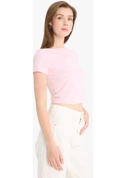 Slim Fit Dar Kesim Bisiklet Yaka Basic Düz Kısa Kollu Tişört F3535AX25SM