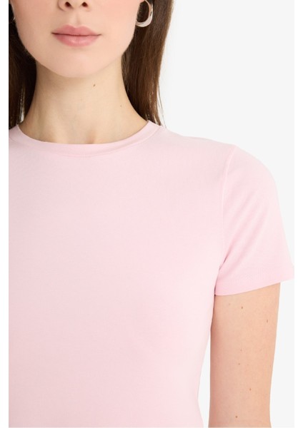 Slim Fit Dar Kesim Bisiklet Yaka Basic Düz Kısa Kollu Tişört F3535AX25SM