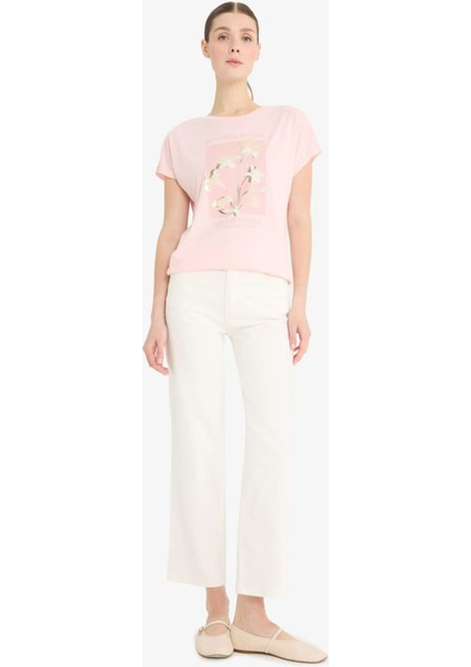 Bisiklet Yaka Çiçekli Kısa Kollu Tişört F5099AX25SM