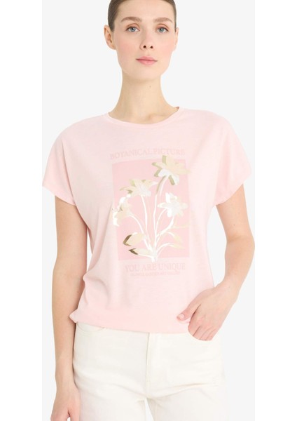 Bisiklet Yaka Çiçekli Kısa Kollu Tişört F5099AX25SM