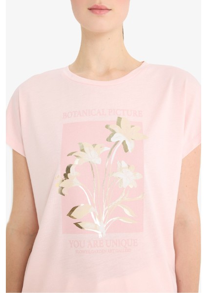 Bisiklet Yaka Çiçekli Kısa Kollu Tişört F5099AX25SM