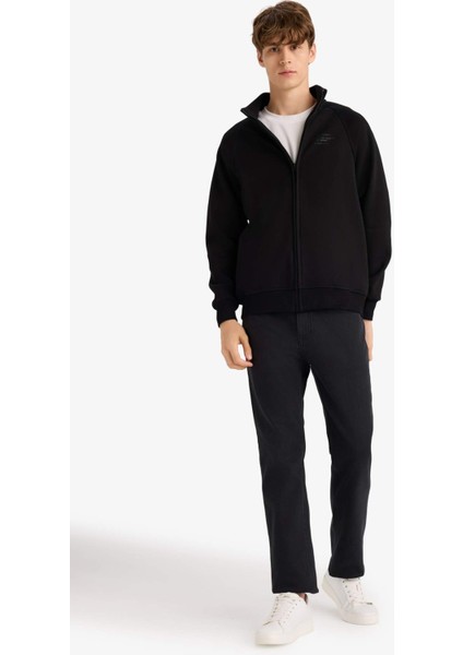 Boxy Fit Dik Yaka Baskılı İçi Yumuşak Tüylü Cepli Fermuarlı Sweatshirt E1367AX25AU