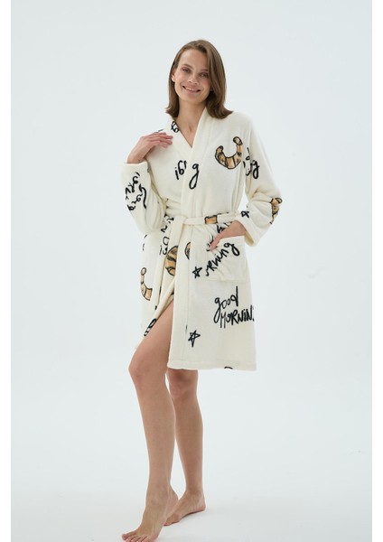 Kadın Polar Uzun Kollu Desenli Kısa Sabahlık C9T9N271