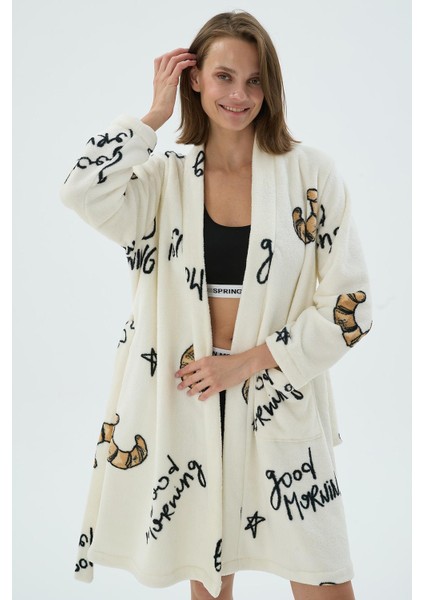 Kadın Polar Uzun Kollu Desenli Kısa Sabahlık C9T9N271 modelleri