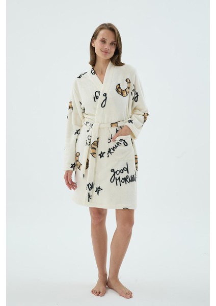 Kadın Polar Uzun Kollu Desenli Kısa Sabahlık C9T9N271 fırsatları