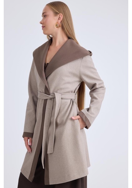 Kapüşonlu Beli Kuşaklı Kaşe Kaban fiyatları