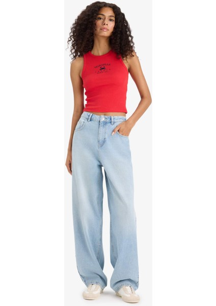 Slim Fit Dar Kesim Baskılı Halter Yaka Fitilli Kaşkorse Atlet F6238AX25HS