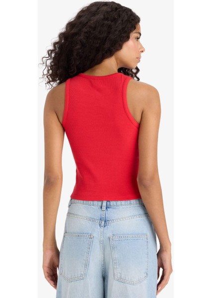 Slim Fit Dar Kesim Baskılı Halter Yaka Fitilli Kaşkorse Atlet F6238AX25HS