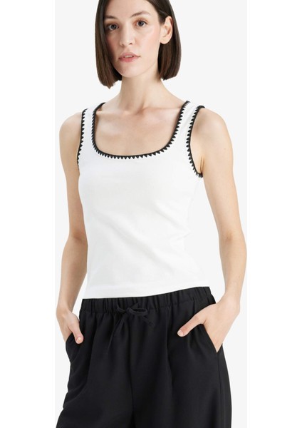 Slim Fit Dar Kesim Yuvarlak Yaka Ribana Atlet F6276AX25SM