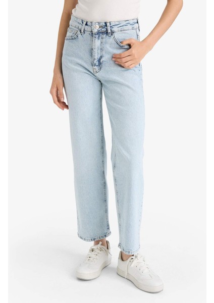 Comfort Straight Yüksek Bel Bilek Boy Jean Yıkamalı Pantolon D8155AX25SM