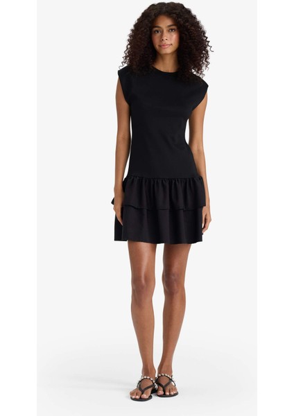 Bisiklet Yaka Kısa Kollu Mini Elbise F6116AX25SM