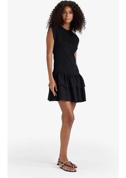 Bisiklet Yaka Kısa Kollu Mini Elbise F6116AX25SM