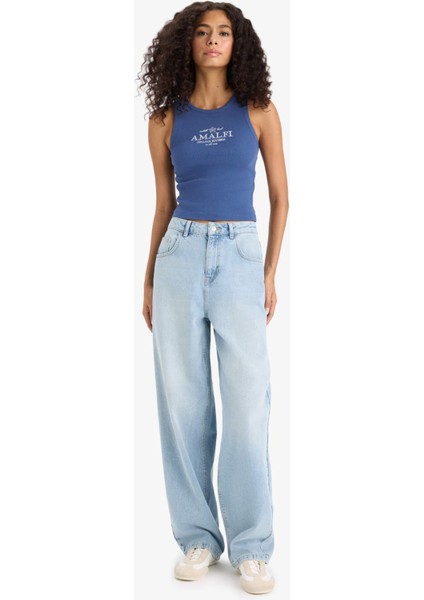 Slim Fit Dar Kesim Baskılı Halter Yaka Fitilli Kaşkorse Atlet F6239AX25HS