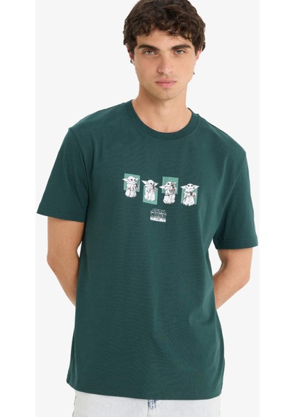 %100 Pamuk Star Wars-Mandalorian Regular Fit Bisiklet Yaka Kısa Kollu Tişört