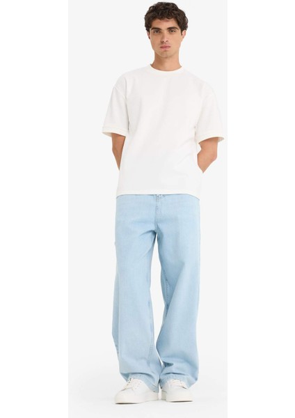 %100 Pamuk Skater Fit Geniş Paça Jean Yıkamalı Pantolon F5668AX25AU