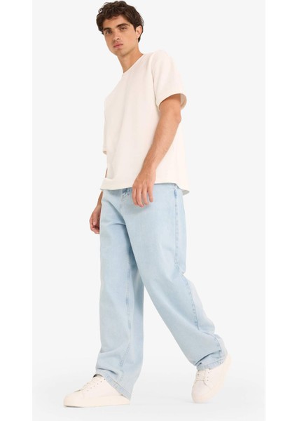 %100 Pamuk Skater Fit Geniş Paça Jean Yıkamalı Pantolon F5668AX25AU