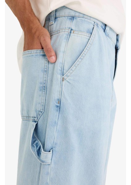 %100 Pamuk Skater Fit Geniş Paça Jean Yıkamalı Pantolon F5668AX25AU