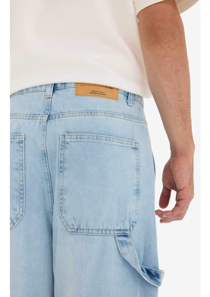 %100 Pamuk Skater Fit Geniş Paça Jean Yıkamalı Pantolon F5668AX25AU