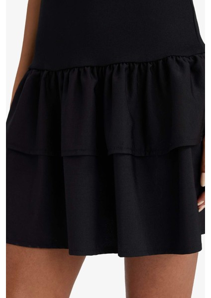 Bisiklet Yaka Kısa Kollu Mini Elbise F6116AX25SM