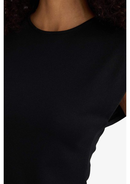 Bisiklet Yaka Kısa Kollu Mini Elbise F6116AX25SM