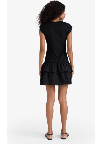 Bisiklet Yaka Kısa Kollu Mini Elbise F6116AX25SM