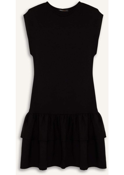 Bisiklet Yaka Kısa Kollu Mini Elbise F6116AX25SM