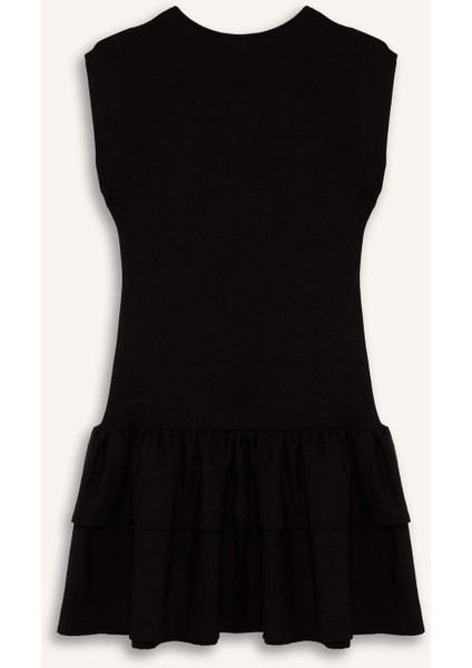 Bisiklet Yaka Kısa Kollu Mini Elbise F6116AX25SM