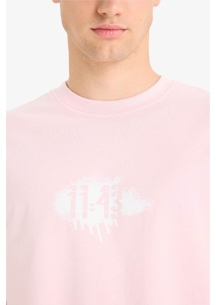 %100 Pamuk Boxy Fit Bisiklet Yaka Baskılı Kısa Kollu Tişört F6123AX25SM