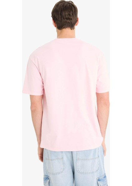 %100 Pamuk Boxy Fit Bisiklet Yaka Baskılı Kısa Kollu Tişört F6123AX25SM