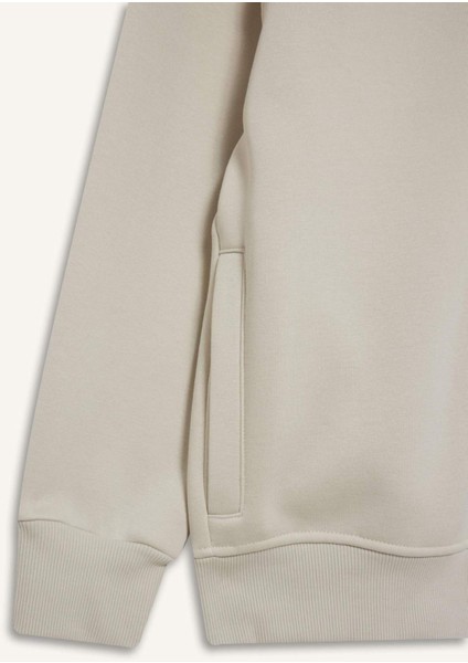 Boxy Fit Dik Yaka Baskılı İçi Yumuşak Tüylü Cepli Fermuarlı Sweatshirt E1367AX25AU
