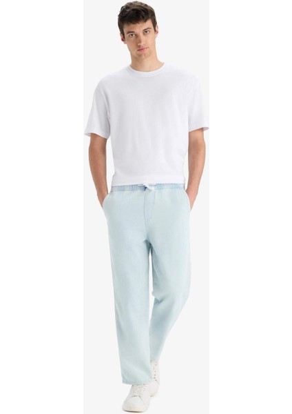 %100 Pamuk Wide Leg Beli Bağcıklı Lastikli Geniş Paça Jean Pantolon C2045AX25AU