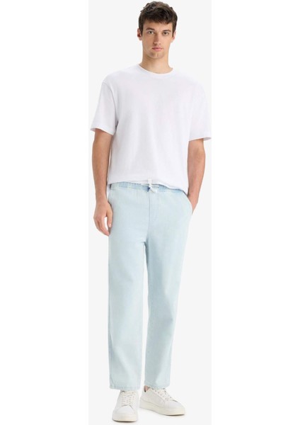 %100 Pamuk Wide Leg Beli Bağcıklı Lastikli Geniş Paça Jean Pantolon C2045AX25AU