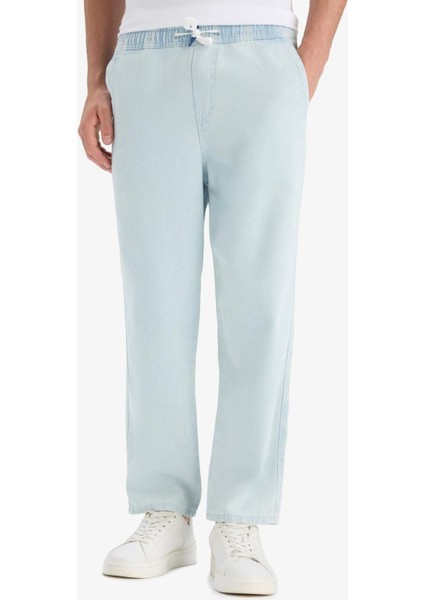 %100 Pamuk Wide Leg Beli Bağcıklı Lastikli Geniş Paça Jean Pantolon C2045AX25AU