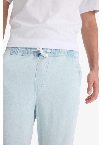 %100 Pamuk Wide Leg Beli Bağcıklı Lastikli Geniş Paça Jean Pantolon C2045AX25AU