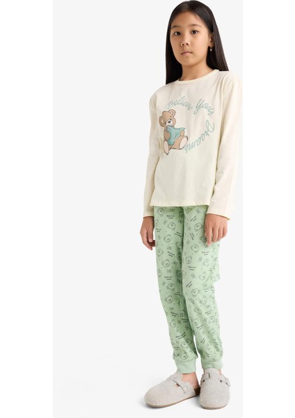 Kız Çocuk Pijama Takımı Baskılı Uzun Kollu Üst Desenli Uzun Alt F6219A825WN