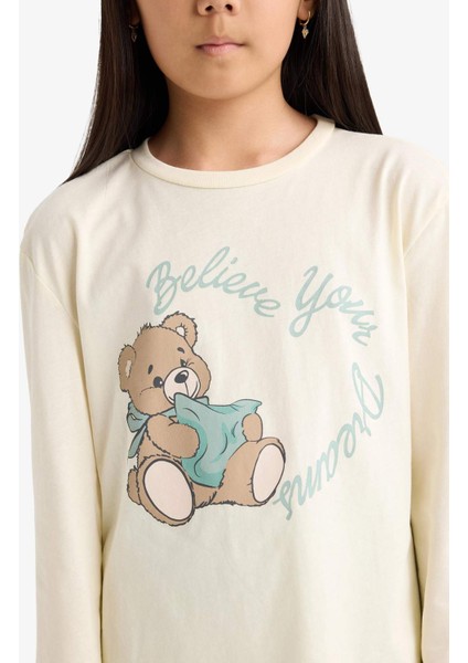 Kız Çocuk Pijama Takımı Baskılı Uzun Kollu Üst Desenli Uzun Alt F6219A825WN