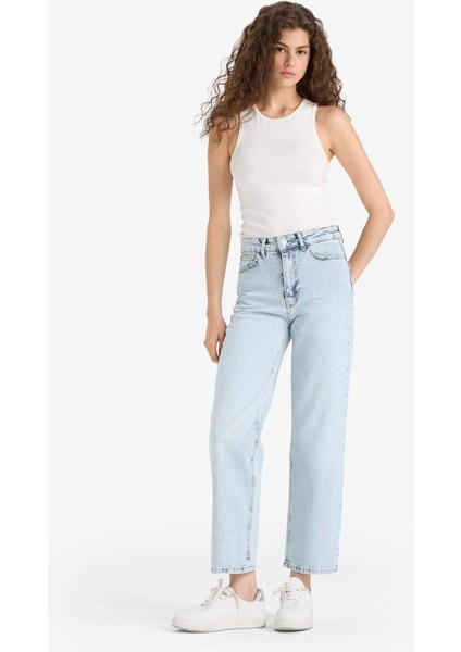 Comfort Straight Yüksek Bel Bilek Boy Jean Yıkamalı Pantolon D8155AX25SM