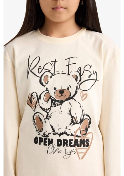 Kız Çocuk Pijama Takımı Baskılı Uzun Kollu Üst Desenli Uzun Alt F6216A825WN