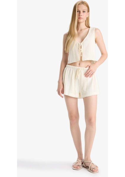 Coool Loose Fit V Yaka Triko Görünümlü Önden Bağlamalı Kolsuz Bluz F6260AX25SM